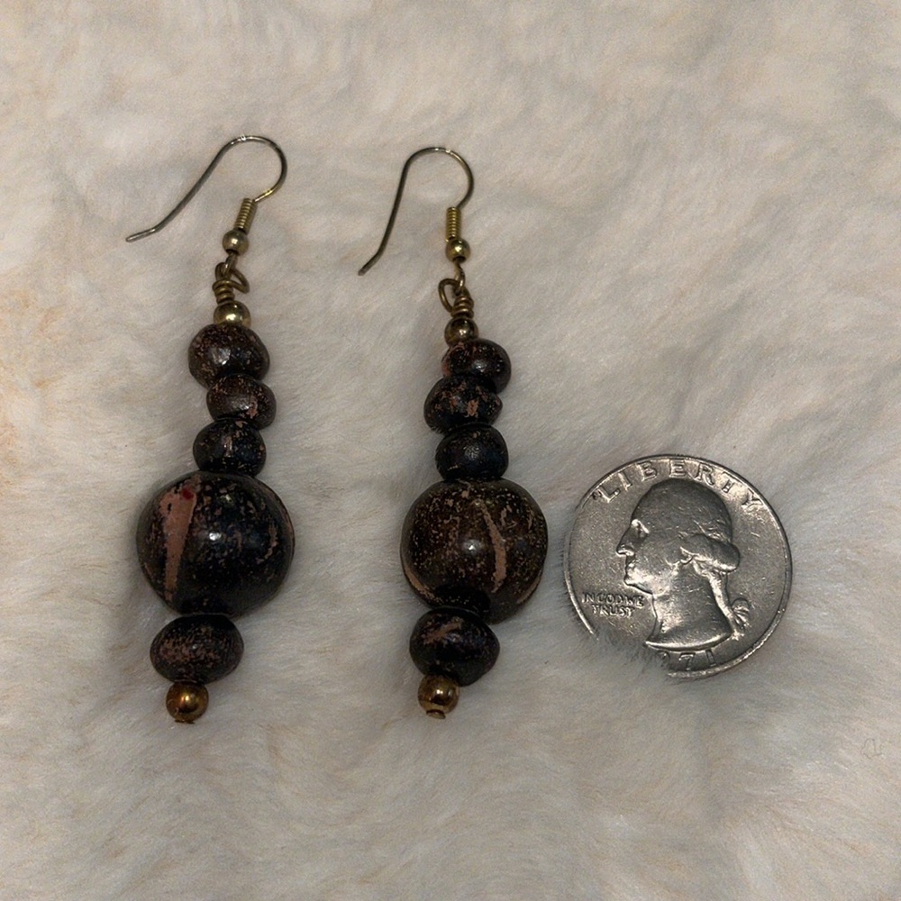 Handcrafted Eggplant and Lavender Dangle Earrings - Picture 2 of 3